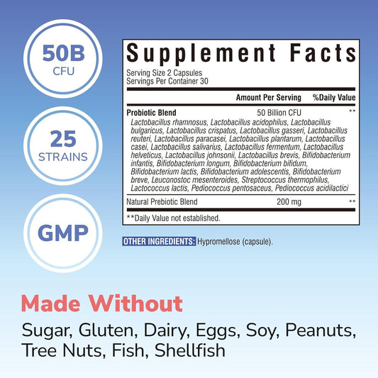 Probiótico 50 mil millones de UFC, 25 cepas
