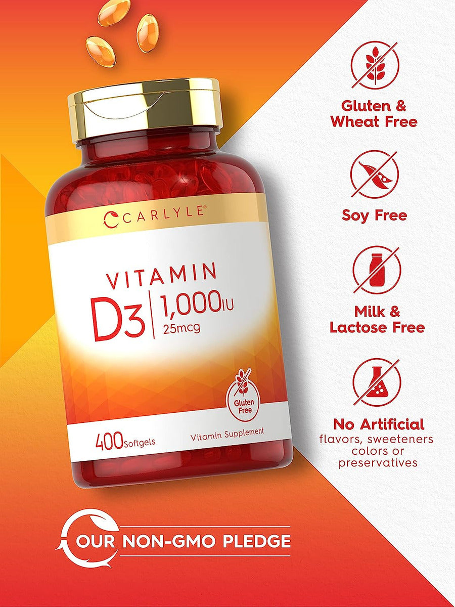 Vitamina D3 1000 Ui Carlyle | 400 Cápsulas Blandas 25 Mcg