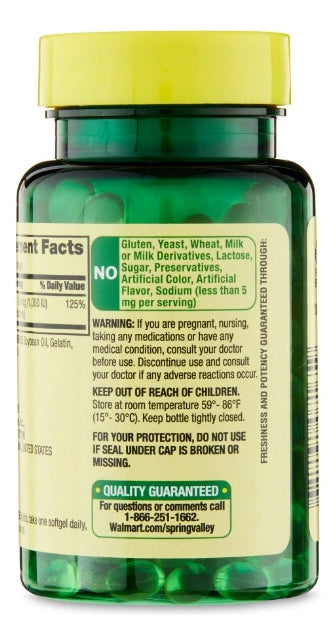 Vitamina D3 1000iu 100 Cápsulas Spring Valley