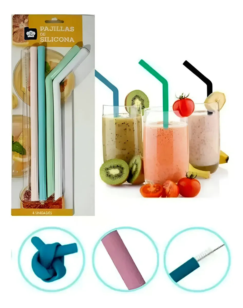 Pitillos Flexibles Ecologicos Reutilizables Silicona X4