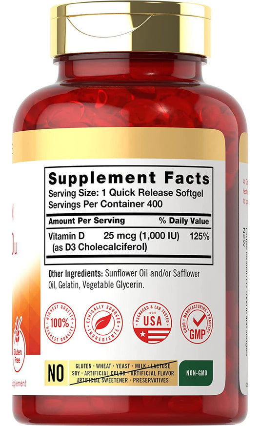 Vitamina D3 1000 Ui Carlyle | 400 Cápsulas Blandas 25 Mcg