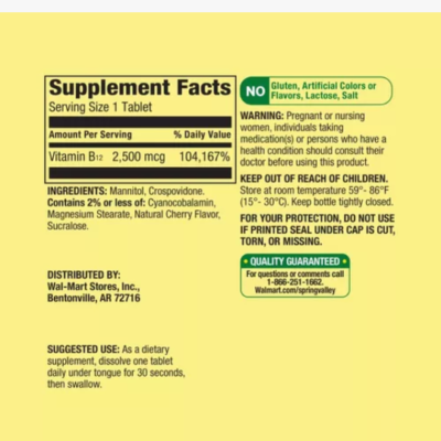 B12 Spring Valley 2500 Mg 120 Capsulas